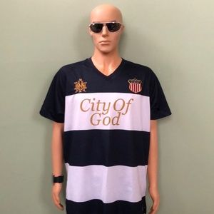 AKOO Men's Navy, White and Gold Jersey Style Shirt Size 3XL